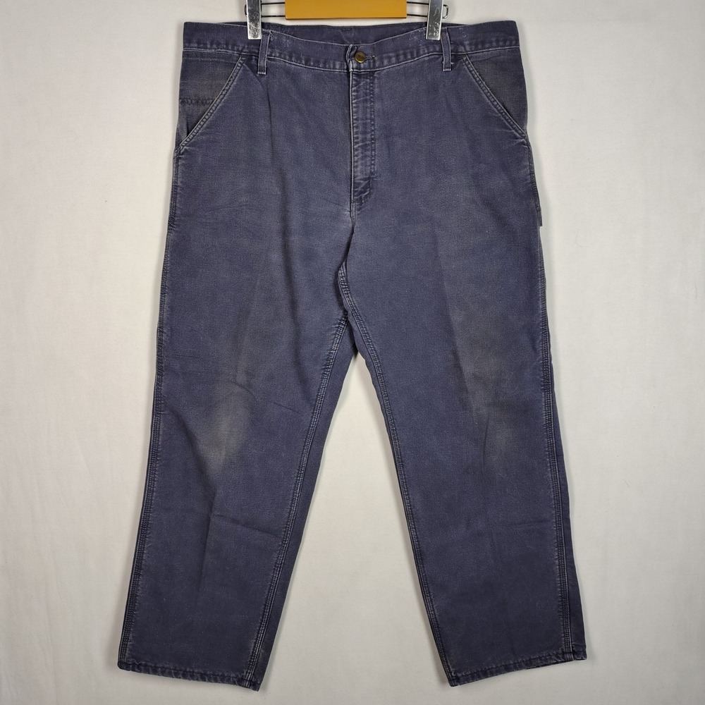 Carhartt Flannel Lined Carpenter Pants Navy Blue Duck Canvas Workwear 40x28